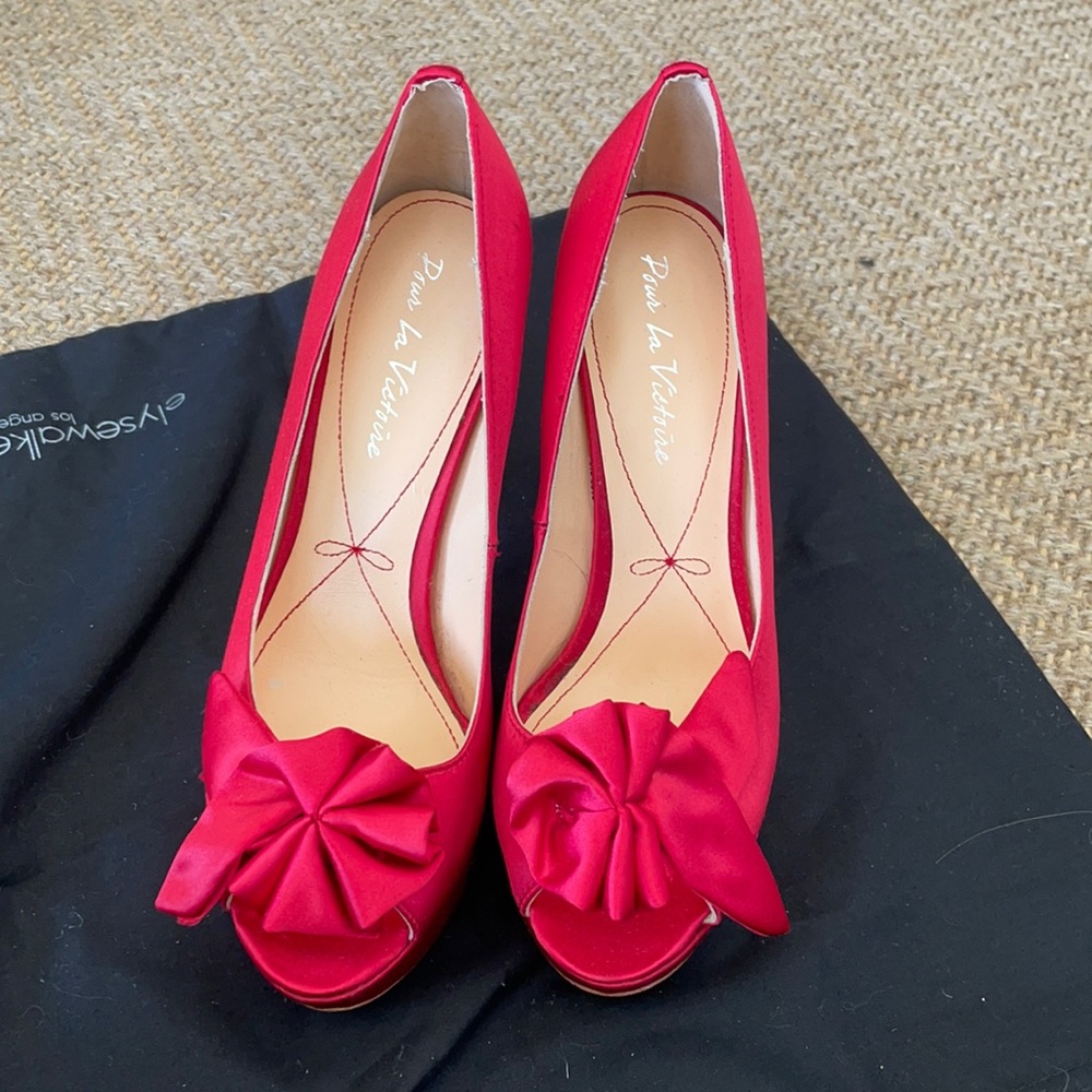Red satin heels